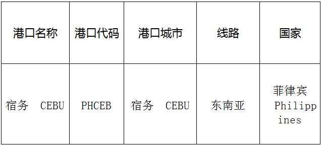 宿务(cebu)的港口名称、港口代码、路线、所在国家