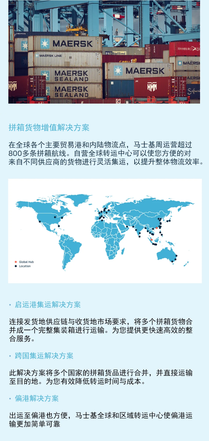 马士基全新推出海运拼箱服务，周运营超800条航线