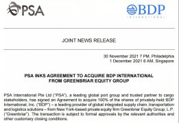 重磅！全球最大港口运营商PSA宣布收购BDP百运达国际货代公司100%股权！